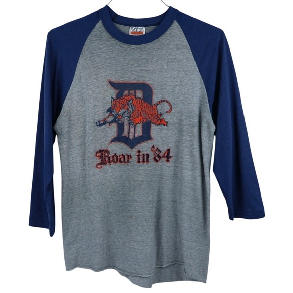 Hanes Other - VTG Detroit Tigers Roar 1984 Hanes‎ Raglan Graphic Tee Michigan 38" Chest WORN